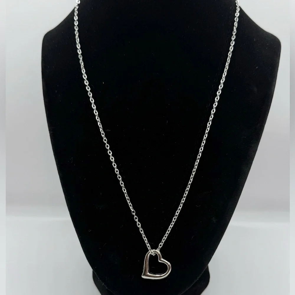 Silver Open Heart Necklace | Minimalist Hollow Heart Pendant